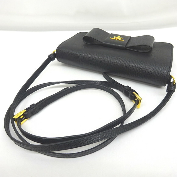 Prada Long Wallet Shoulder Pochette Saffiano Leather Ribbon Black - Picture 5 of 11
